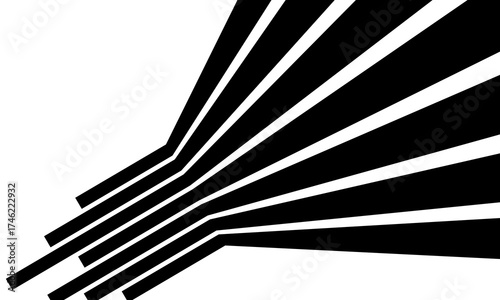 Black on white abstract perspective line stripes with 3d dimensional effect isolated on white. Modern design