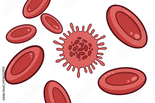 Red blood cells and virus illustration in a scientific style  