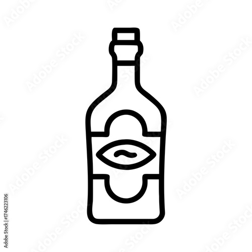Gin bottle with label. Outline of a liquor bottle with label in minimalist style  