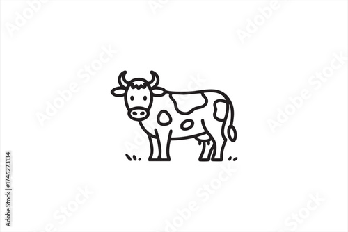 Simple line cow illustration for organic food, eco, and rural branding