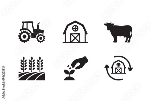 Farm and organic agriculture vector design — livestock, crop, and sustainability icons