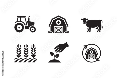 Organic farming icon collection for sustainable food and rural branding