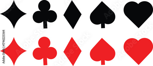 playing cards icons set both black and red isolated on transparent background.playing cards icons set both black and red isolated on transparent background.playing cards icons set both