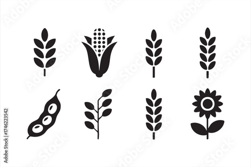 Eco agriculture plant icon collection for organic, natural, and farm product identity