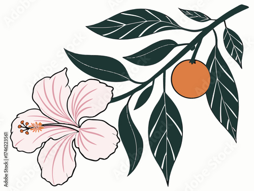 Vector illustration of a single red rose lying down with its petals scattered on a white background.