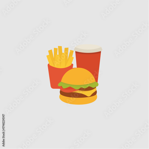 
Flat illustration of fast food combo: burger, fries, and soda m8.eps