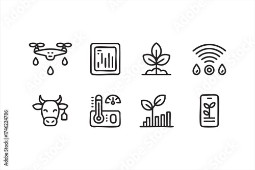 Smart farming vector icons for modern agriculture, IoT, and precision technology