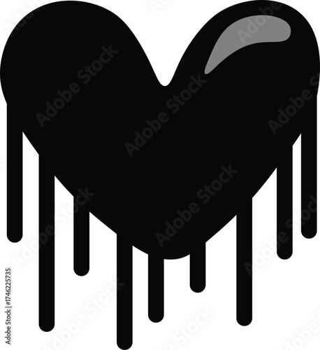 Vector illustration of a black dripping heart symbol, representing heartbreak, sadness, emotional pain, or dark love.