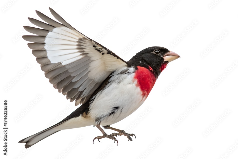 Obraz premium Rose-breasted Grosbeak Half Open Wings Isolated