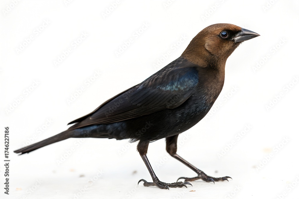 Obraz premium Brown-headed Cowbird Full Body Side Profile Isolated