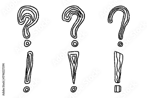 Doodle Style Question & Exclamation Marks. Hand Drawn Punctuation Sketch for Design and Illustration