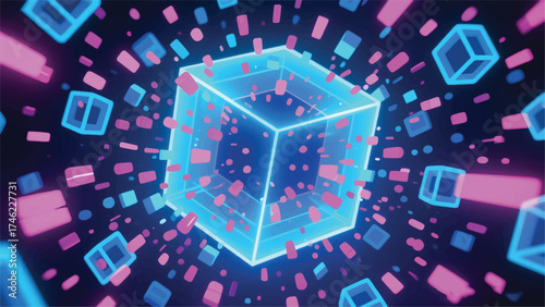 Illustration Of Piece Of Content A Floating Digital Cube Suddenly Hitting A Viral Tipping Point Vector Design Template