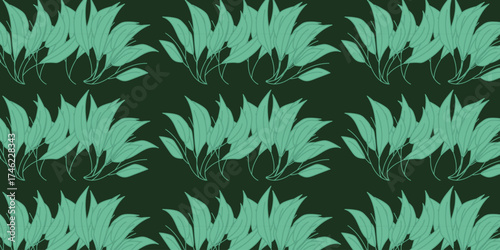 Minimalist botanical leaf-bunch seamless pattern in tonal greens, for textile and print design