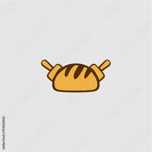Flat design bakery shop logo with bread and rolling pin m12.eps