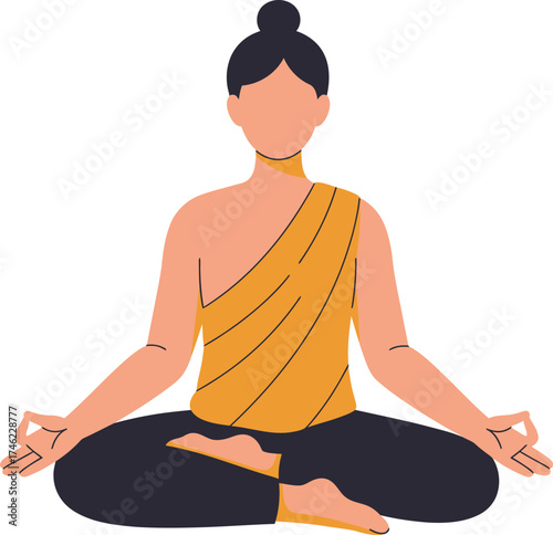 Serene person meditating in lotus position simple flat design peaceful mindful zen isolated on transparent background