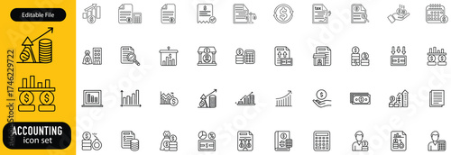 Accounting set of web icons in line style. Accounting and audit icons for web and mobile app. Containing finance report and audit, invoice, tax return, accounting, auditing, inspection and more