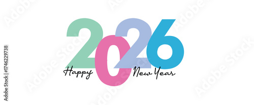 Happy New Year 2026 Colorful Greeting Banner poster post design White Background