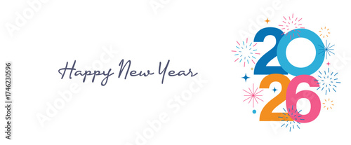Happy New Year 2026 Colorful Greeting Banner poster post design White Background