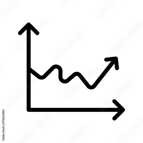 Rising Line Chart with Axes, Upward Trend Icon,Increasing Graph Minimal Outline