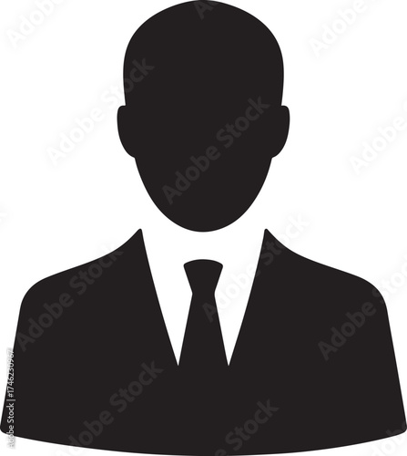 A black silhouette vector illustration of an anonymous businessman in a suit, perfect as a profile icon or manager symbol