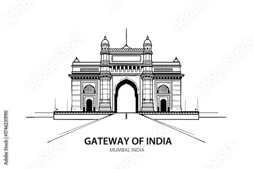 Gateway of India Mumbai Line Art – Iconic Indian Monument Vector Illustration
