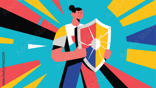 Illustration Of An Activist Sharing A Powerful Unbreakable Vector Shield Protecting Them From Small Vector Design Template
