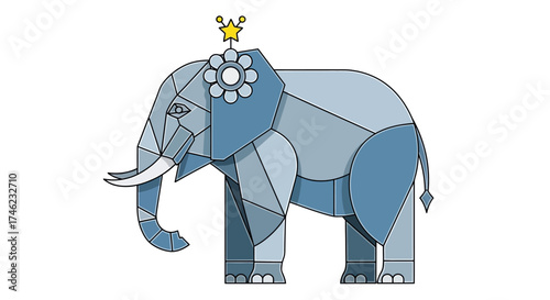 Geometric Elephant with Star Crown.