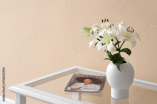 Vase with beautiful lily fl...