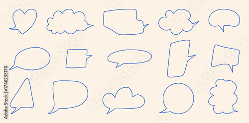 Speech Bubble Doodle Set, Talk Bubble, Hand Drawn Chat Boxes Vector Illustration Isolated on a Background, empty comic speech bubbles, message or communication icons