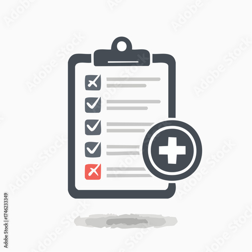Medical clipboard checklist with plus symbol for health care and appointments