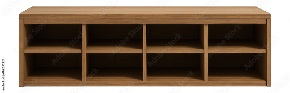 Fototapeta premium Hallway bench with shoe compartments for organized storage in family homes.