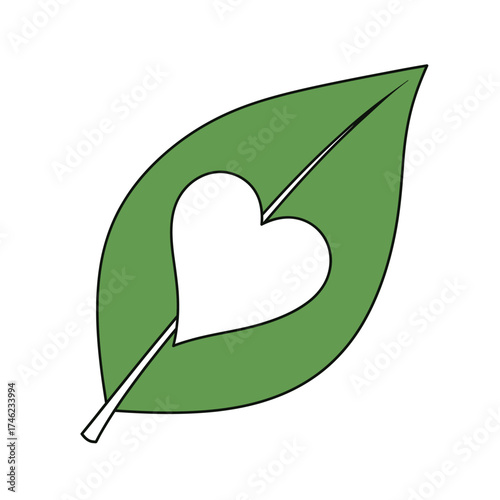 Green Leaf Icon with Heart Shape Cutout Symbolizing Eco Friendly Love and Environmental Conservation