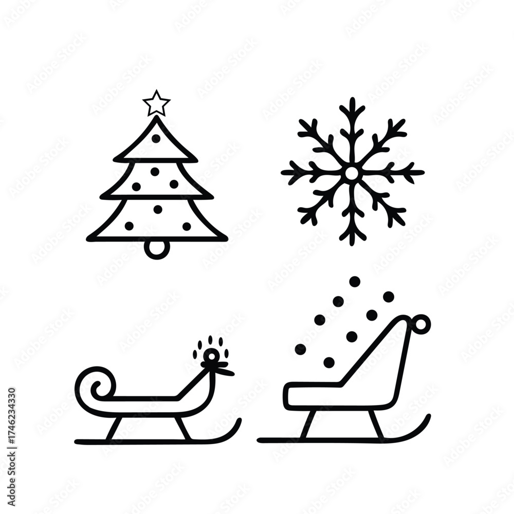 Fototapeta premium Christmas icons silhouette isolated on white background