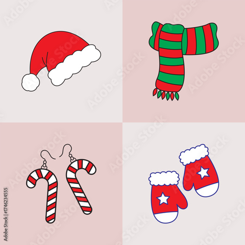 Cute Christmas Accessories Vector Illustration