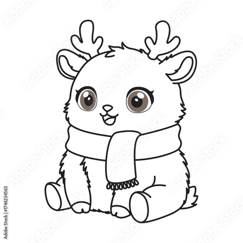Cute Cartoon Reindeer with Scarf Vector Illustration