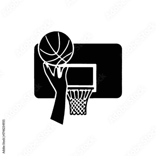 Basketball Slam Dunk – Hand and Circle Line Illustration