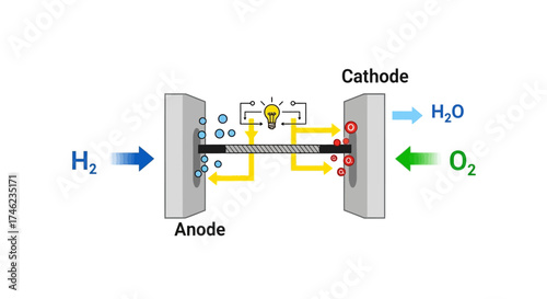 Hydrogen Fuel Cell Diagram Illustrating Energy Production.