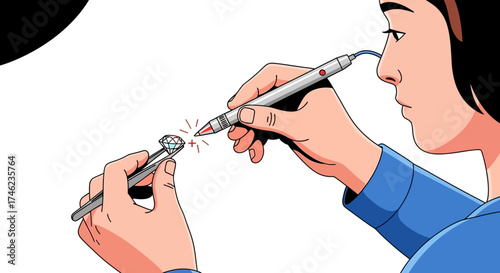 Jeweler working on a ring with a laser welder.