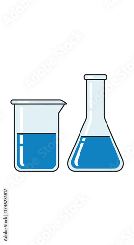 Laboratory glassware with blue liquid.