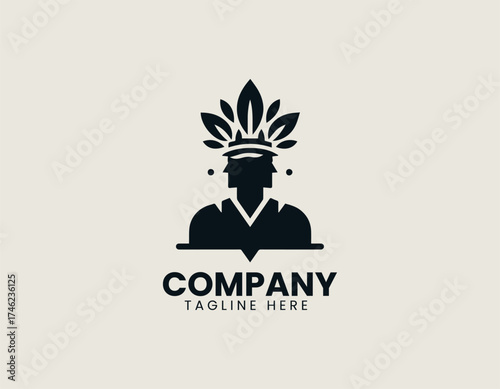 Tribe Leader With Leaves Crown vector logo illustration
