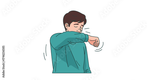 Man coughing into elbow to prevent spread of germs.