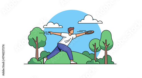 Man throwing a frisbee in a park.