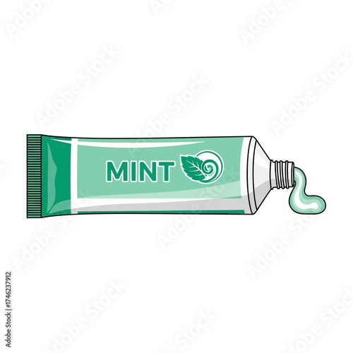 Mint Toothpaste Tube with Squeezed Paste.