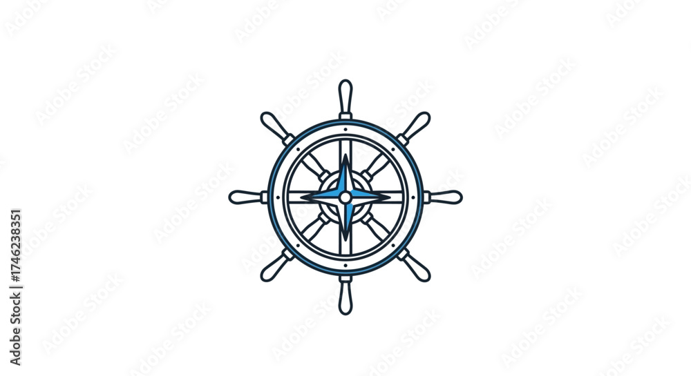 Obraz premium Nautical Ship Wheel Compass Icon.
