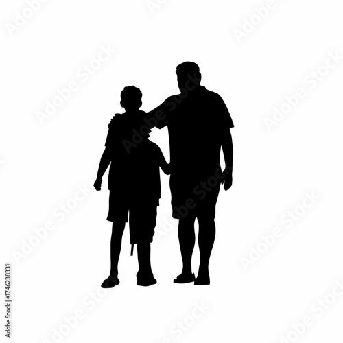 Grief counselor silhouette supporting bereaved family isolated on white background