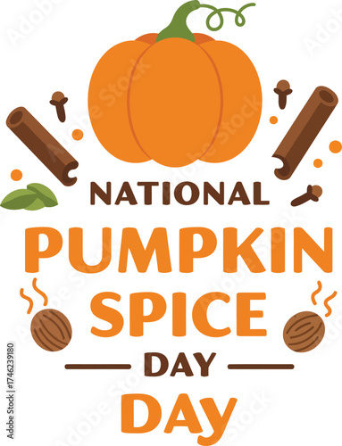Celebrate national pumpkin spice day with festive autumn elements and typography design isolated on transparent background