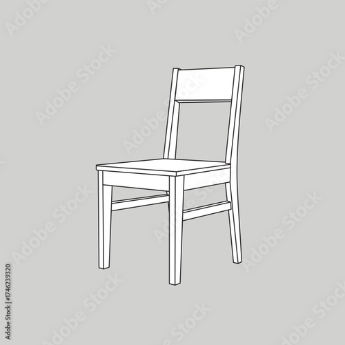 Wooden Chair Line Art Vector – Simple Furniture Outline Illustration