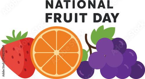 Celebrate national fruit day with a fresh assortment of delicious fruits and text isolated on transparent background