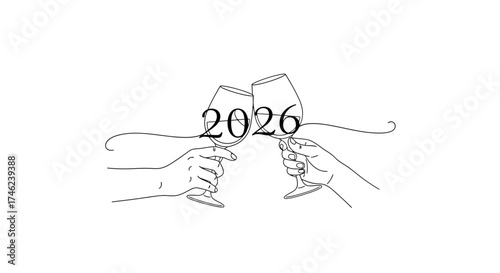 Cheers to the year 2026! A toast with wine glasses, celebrating the future and new beginnings