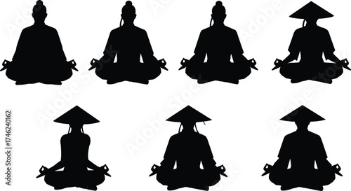 Meditation silhouette, yoga pose, mindfulness practice, spiritual balance, zen posture, seated meditation, inner peace, relaxation, wellness lifestyle, cultural diversity